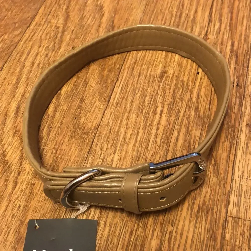 Martha Stewart Tan and Silver Leather Buckle Dog Collar Size 20
